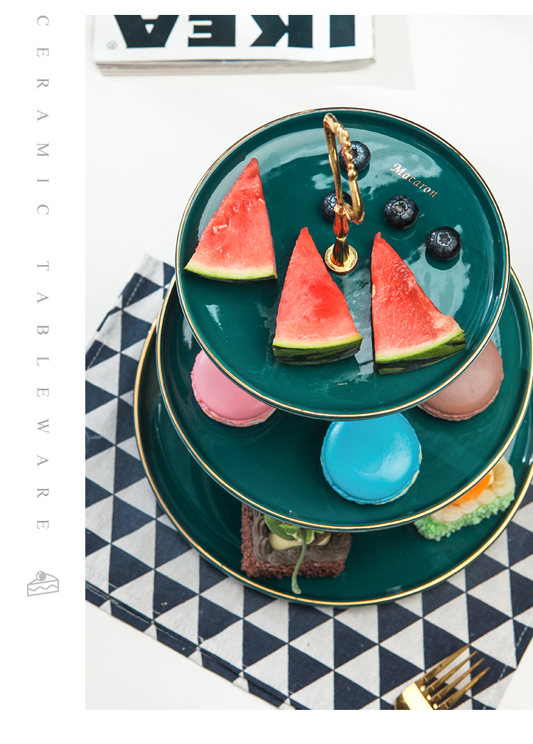 Fruit bowl creative home sitting room of Europe type tea table three the layers of double candy snack plate contracted and I ceramic bowl