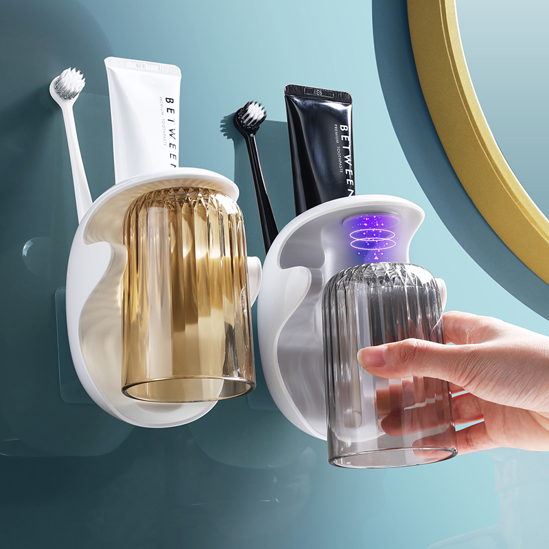 Light Extravagant Toothbrush Shelf Toiletries Cup Hanging Wall Type Tooth Cup Wall-mounted Family Free of perforated tooth vat Tooth Wash