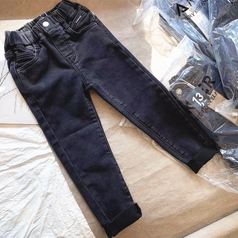 Youmi Left Child Clothing Children Tight Jeans 2021 Winter New Men And Women's Integrated Suede Thickened Pants Tide