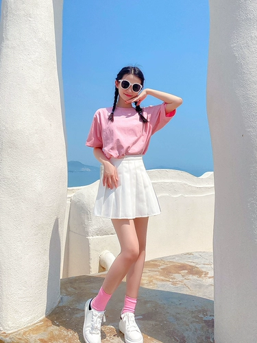 Футболка, хлопковая юбка в складку, комплект, костюм