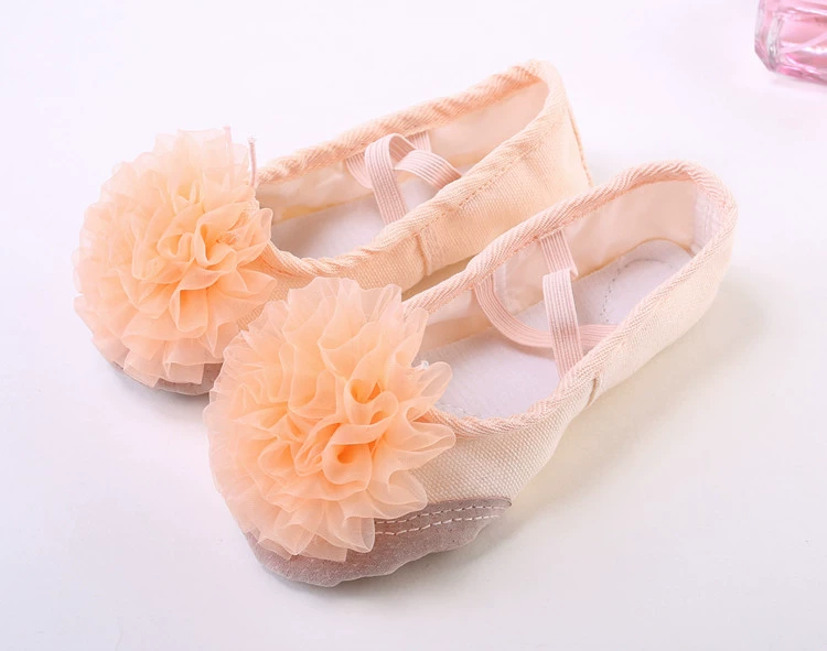Phiên bản tiếng Hàn của giày mềm sợi hoa trẻ em múa ba lê Cô gái mới tập nhảy giày da đầu hai giày mềm - Khiêu vũ / Thể dục nhịp điệu / Thể dục dụng cụ