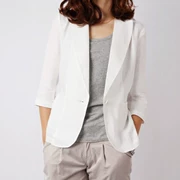 Phiên bản Hàn Quốc của bộ đồ mùa hè nhỏ phù hợp với tay áo bảy điểm Slim một nút cotton và bộ đồ lanh phù hợp với áo khoác mỏng dành cho nữ XL - Business Suit