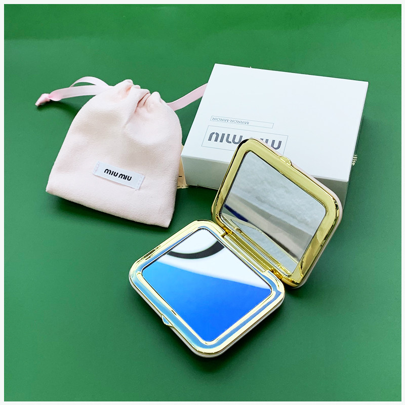 Miu Miu makeup mirror spot hair miumiu perfume counter folding convenient pink blue double-sided mirror mirror