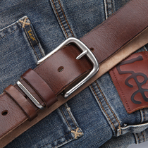 Blue leather belt mens head layer cowhide pin buckle youth leisure trend young people versatile simple leather belt