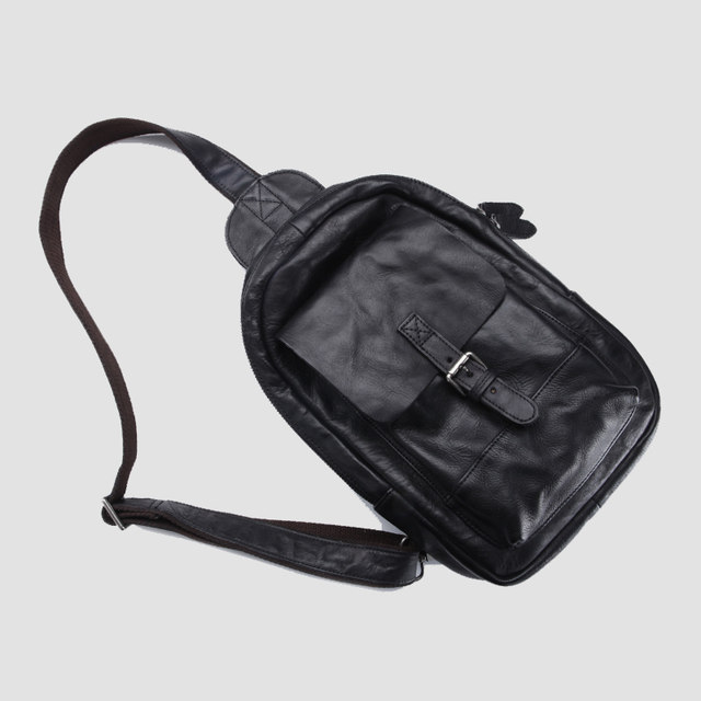 ກະເປົາຫນັງສີຟ້າຂອງຜູ້ຊາຍຂອງຫນັງແທ້ Trendy Brand Personalized Crossbody Versatile First Layer Cowhide Backpack Fashion Mini Small Shoulder Bag