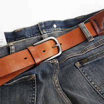 Blue leather mens leather belt head layer cowhide leather belt casual fashion mens pants belt