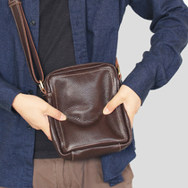 Blue leather mens shoulder bag leather leather shoulder bag fashion fashion first layer cowhide leather mens bag Japanese Mini small satchel bag