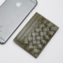 Blue leather mens leather hand-woven card bag ultra-thin cowhide bank card bag business card mini portable card case