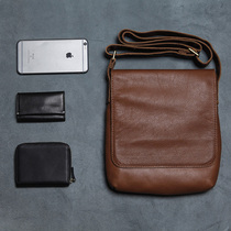 Blue leather men leather shoulder bag head layer cowhide flap shoulder bag fashion simple casual large capacity Mens bag