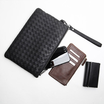 Blue leather zipper handbag mens leather fashion simple leather hand-woven mass clutch