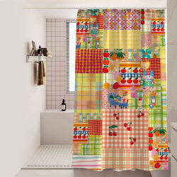 ins Wind Patchwork Retro Shower Curtain Waterproof and Mildew-Proof Set No Punching Bathroom Toilet Partition