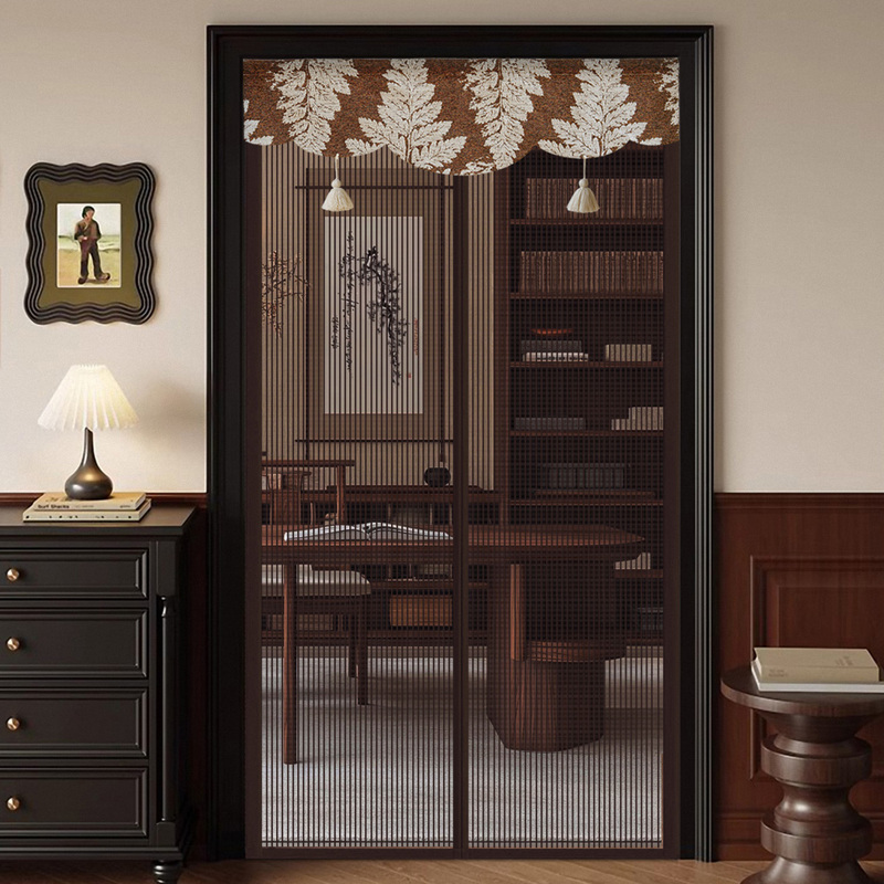 Autumn Jacquard Magnetic Mosquito Net Door Curtain, No-Drill Installation, Breathable Partition Curtain for Home Bedroom Entryway