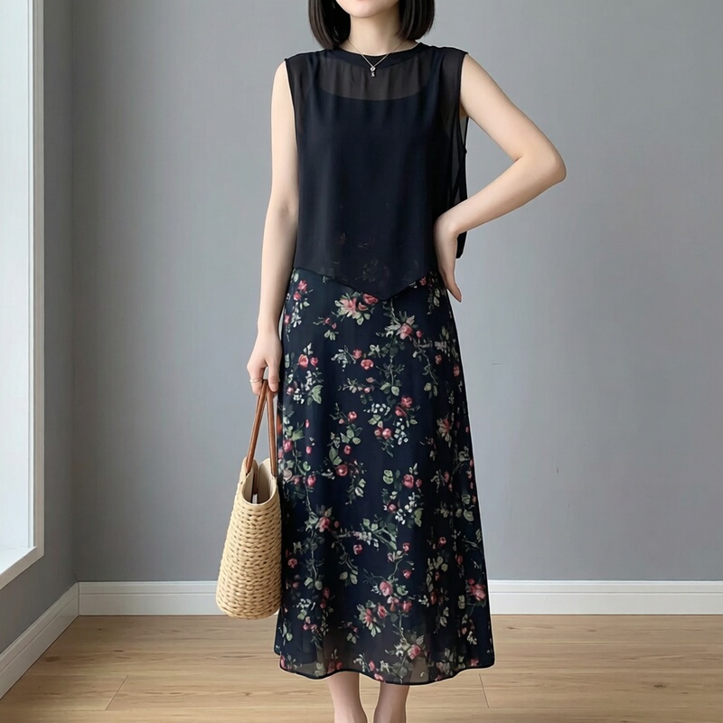 Trendy Mesh Top for Women 2026 Summer New Style Slimming Round Neck Irregular Chiffon Lace Sleeveless Blouse Vest