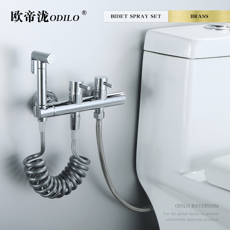 Ou Dilong full copper double-in and double-out bidet hot and cold water spray gun set wash ass flush nozzle toilet seat