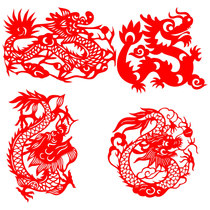 A set of 4 pieces of blessing character window flowers New Year 2024 Year of the Dragon Zodiac paper-cut window flowers auspicious animals New Years Day and Spring Festival paper-cut finished products