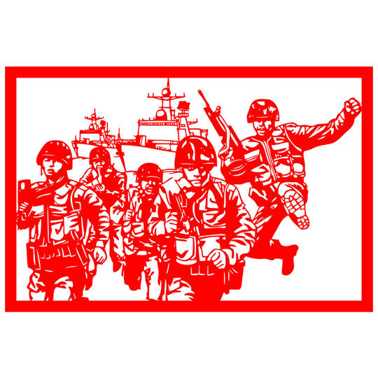 Warrior Paper-Cut Red Rice Paper Hollow-Out Window Decoration Paper-Cut for Protecting the Country and Nation-Building Patriotic Paper-Cut Soldier Hero Paper-Cut Finished Product