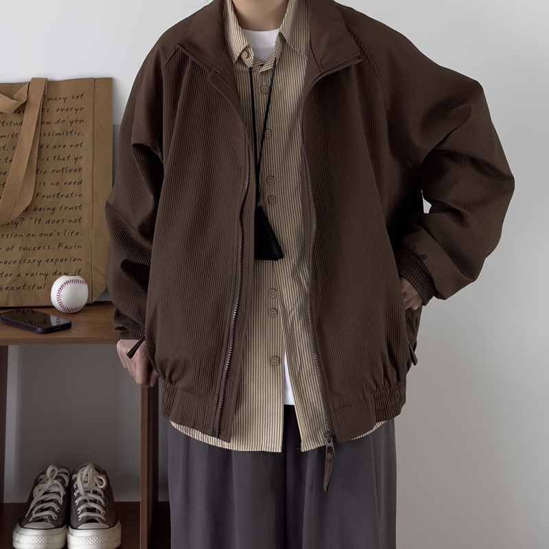 Japanese Retro Stand-Up Collar Jacket for Men, Loose-Fitting Melard Casual Workwear Jacket, New Autumn and Winter Style, Simple Thickened Cotton Coat