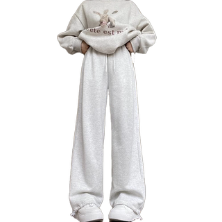 女童裤子冬装2025新款大儿童春秋季加绒洋气运动休闲直筒阔腿卫裤