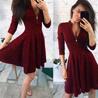 2018 Women's Dress Women Dresses Ladies Fashion Casual Zip Dress