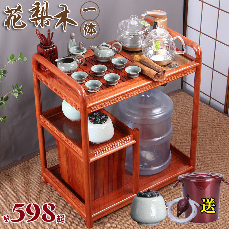 Mobile Tea Table Tea Cart Chinese Style Solid Wood Tea Cabinet Table Ugin Stone Mahogany Tea Tray Fully Automatic Tea Set For Home Use