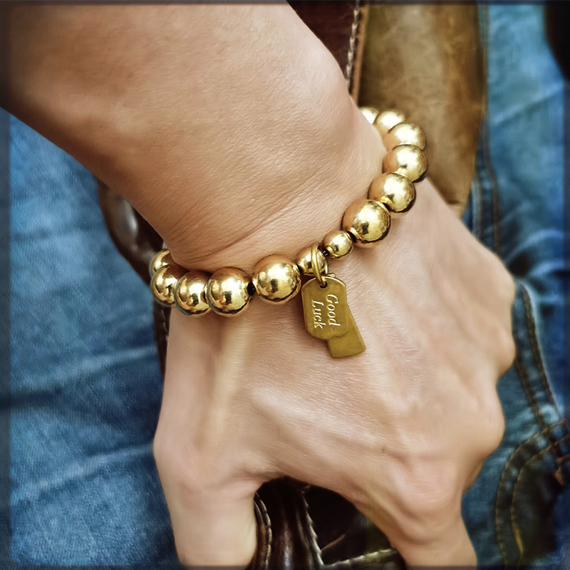 Brass Bracelet for Men, Original Handmade Trendy Brand with Tibetan Style, Gold Beads Jewelry for Couples, Women's Style, Patinaed Pure Copper Bracelet