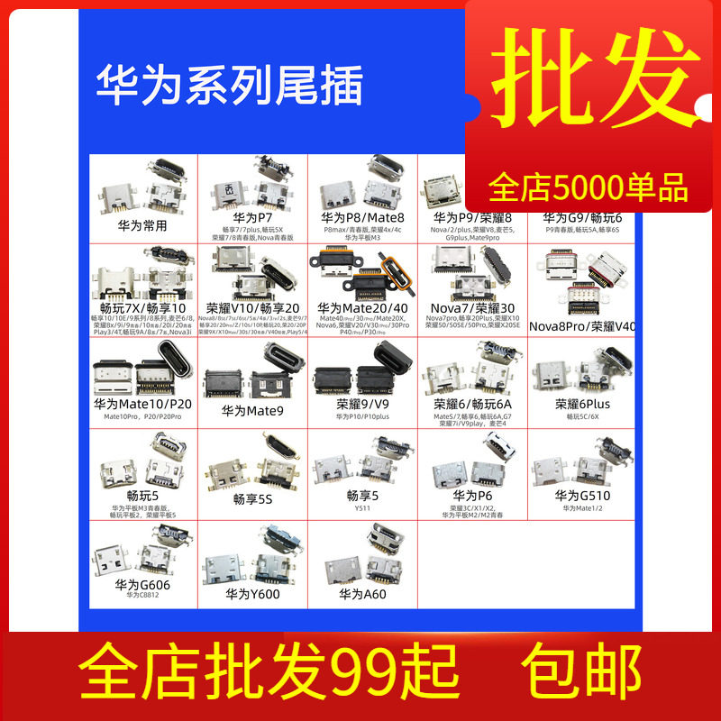 Suitable for MATE10 10PRO P20 P20PRO MATE9 P10 P10PRYO mobile phone single tail plug