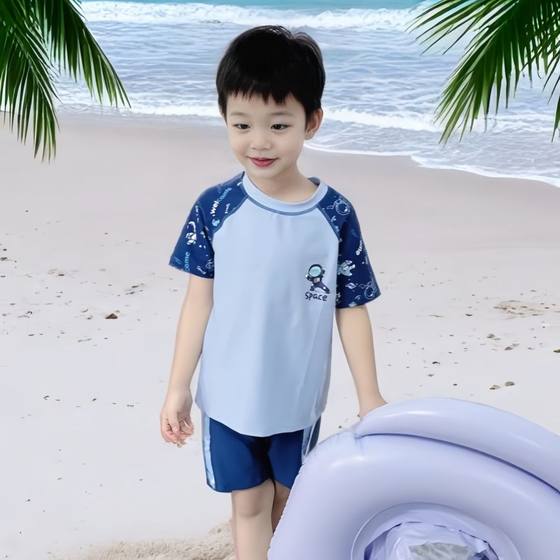 Children's swimsuits, boys, middle-aged and big children's split 2025 new boys' swimsuits, swimming trunks, sun protection, swimming hot spring set