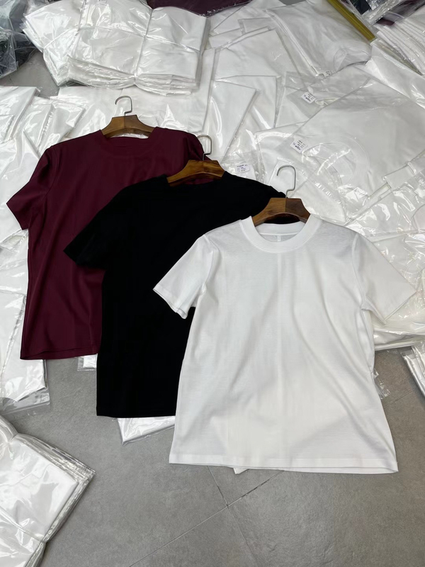 Row Style Imported Pima Cotton Fabric, High-End Market Goods, Simple Pure Cotton White T-Shirt with Back Center Stitching