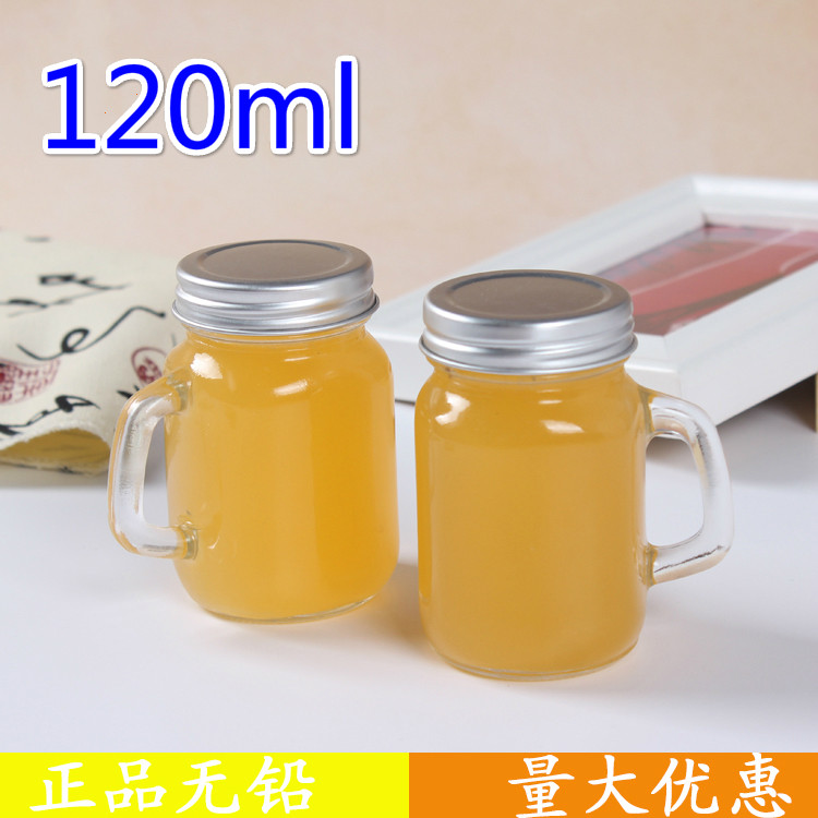 120ml small mason cup lead-free glass handle cup juice drink bottle wedding candy bottle wedding candy bottle