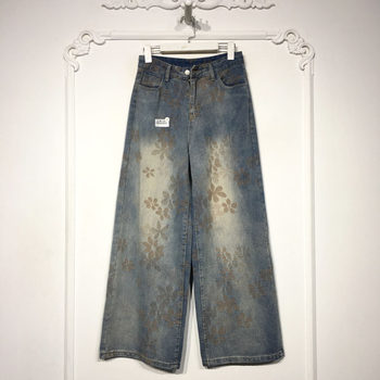 Rongyue yb000893 ຄົນອັບເດດ: denim wide leg pants ຍີ່ຫໍ້ເຄື່ອງນຸ່ງຫົ່ມຂອງແມ່ຍິງສ່ວນຫຼຸດ