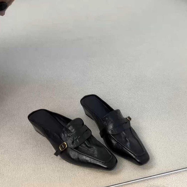 Sheepskin Version~Retro Style Genuine Leather Fashionable Versatile Low-Heeled Slip-On Mules for Women, Comfortable and Cool to Wear