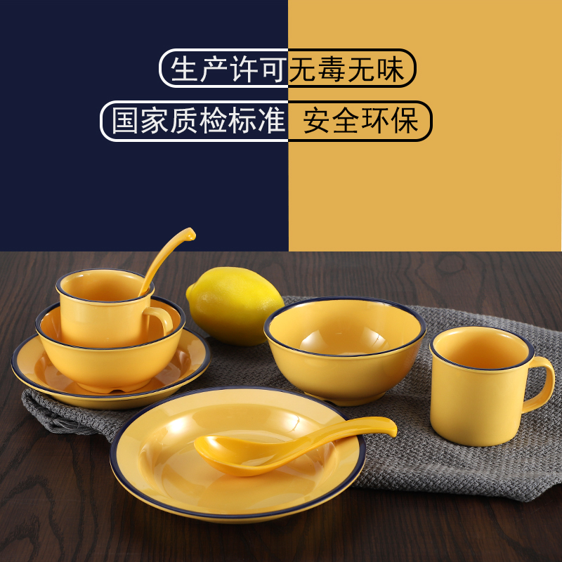 Melamine Enamel Tableware Set for Hot Pot Restaurants, Three-Piece Set with Large Tea Pot, Bowl, Cup, Saucer, and Spoon