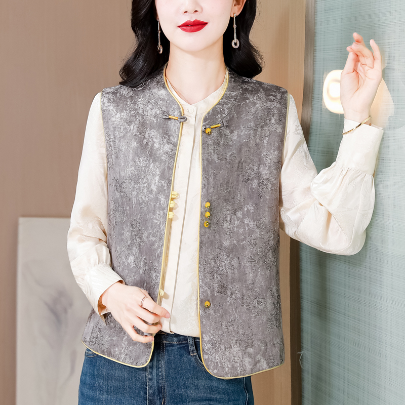 New Chinoiserie Improved Silk Fragrant Cloud Yarn Vest Spring and Summer New Elegant Lightweight Tang Suit Outer Vest