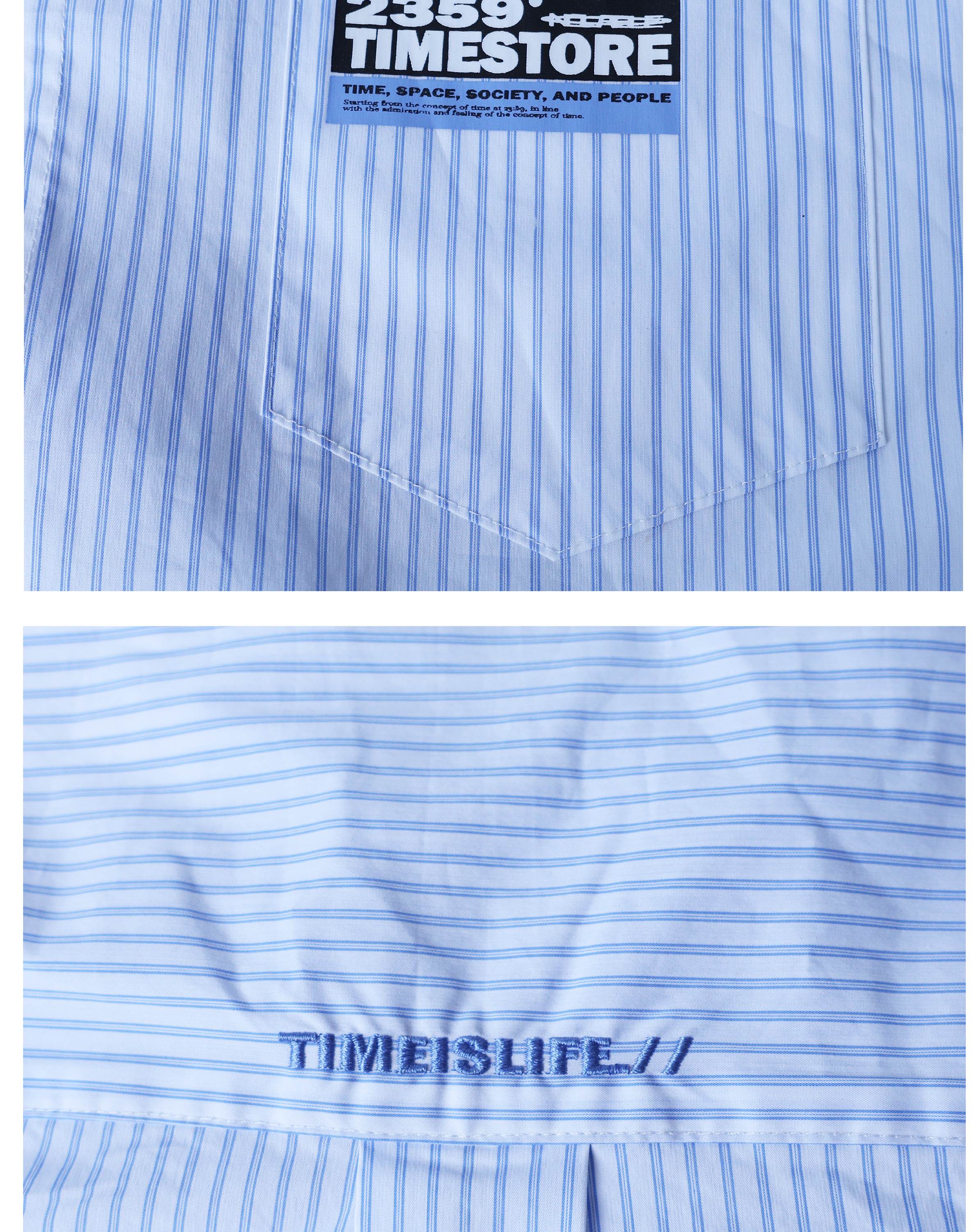 2359 TIMESTORE Blue White Striped Layered-Look Shirt