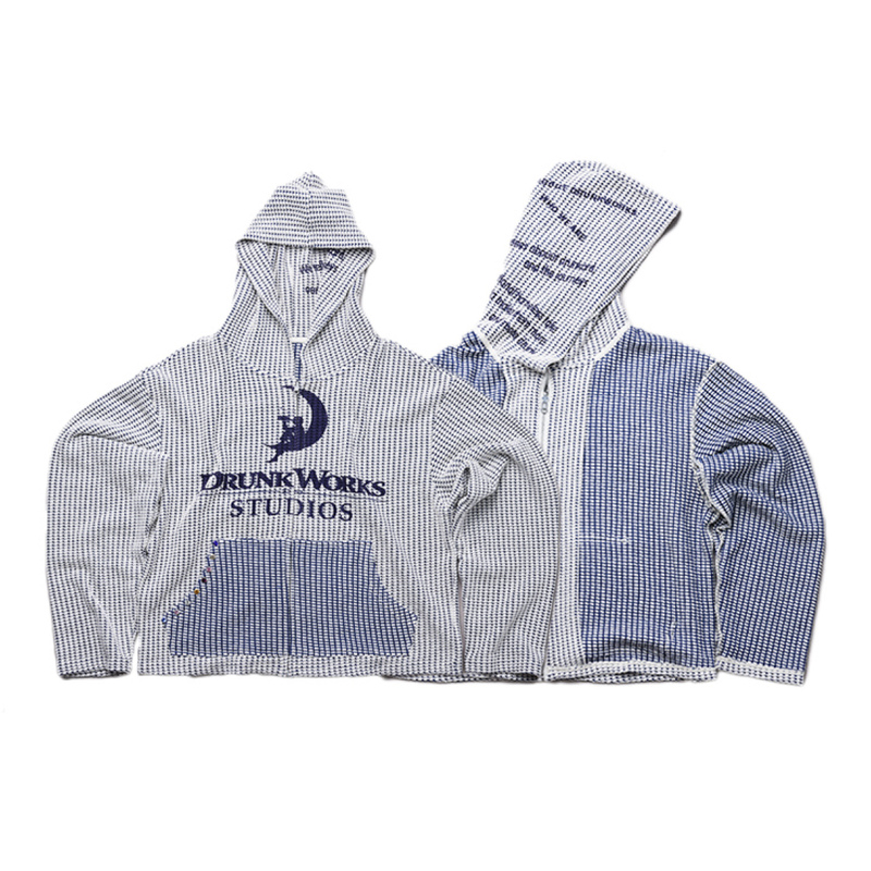 2359Timestore Parody Drunk Works Waffle Double-Sided Diamond-Studded Zipper Cardigan Hoodie