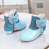 Girl Boots 2018 Autumn and Winter New Pearl Boots Korean Short Boots Female Princess High Heels Plus Fir Childrens Boots