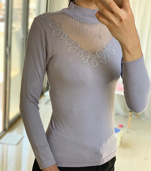 Elegant Ocean style lace embroidered web yarn in the collar hairy ring with a retro knit undershirt elastic good