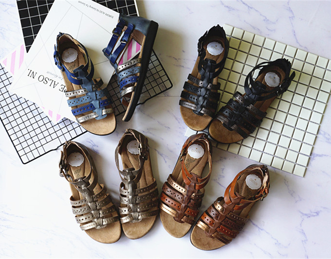 Personality Roman Style Big Foot Warm Big Size Lady Genuine Leather Flat Bottom Sandal Breathable Non-slip Laced