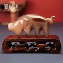 Natural handmade horn comb Private custom white water horn fragrant pig five tooth comb Pig pig bag comb