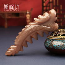 Natural horn comb Handmade private custom white water horn domineering faucet five teeth meridian care massage comb