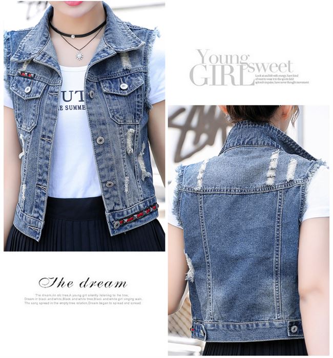 Mùa xuân 2019 phong cách Hàn Quốc của phụ nữ hoang dã không tay denim vest vest nữ mùa hè ngắn là áo khoác mỏng áo khoác nhỏ - Áo vest