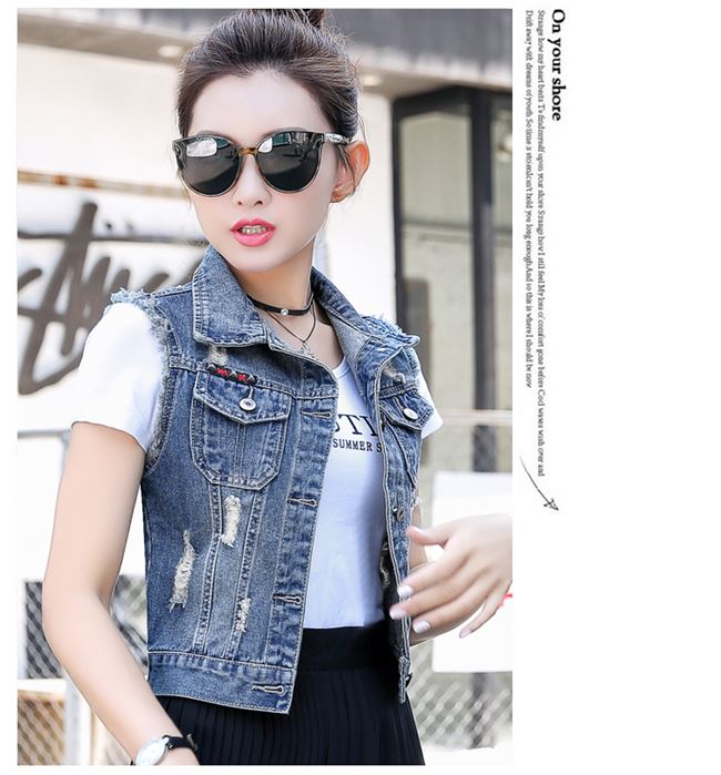 Mùa xuân 2019 phong cách Hàn Quốc của phụ nữ hoang dã không tay denim vest vest nữ mùa hè ngắn là áo khoác mỏng áo khoác nhỏ - Áo vest