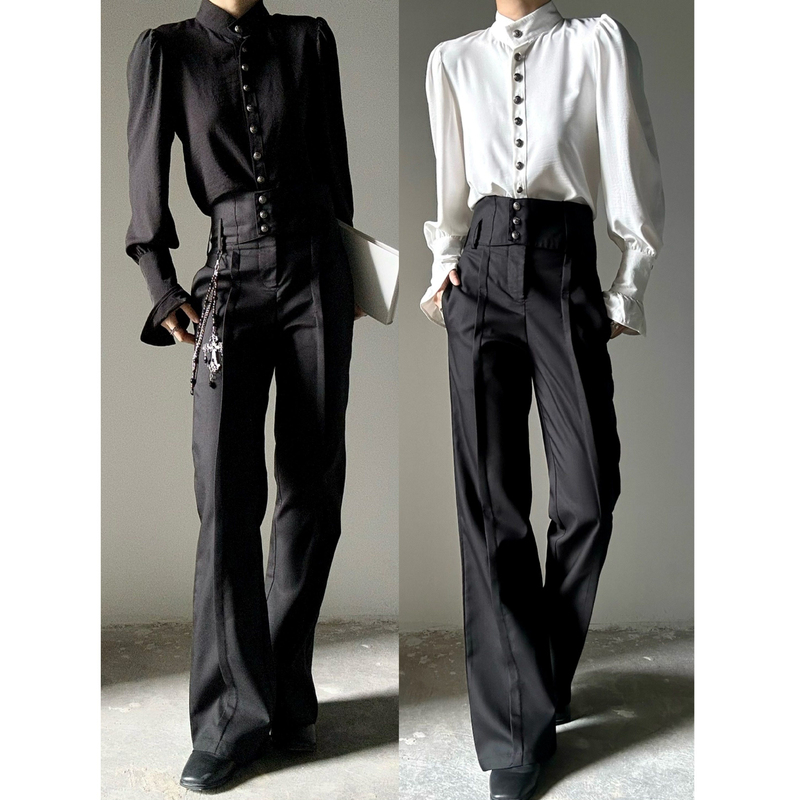 Palace-Style High-Waisted Straight-Leg Pants with a Built-In Waistband, Slightly Flared, High-End, Slimming, Unisex, Three-Button Dress Pants