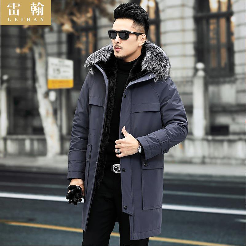 Pieker men's whole mink fur one mink liner mid-length silver fox fur collar fur coat Nickelodeon coat