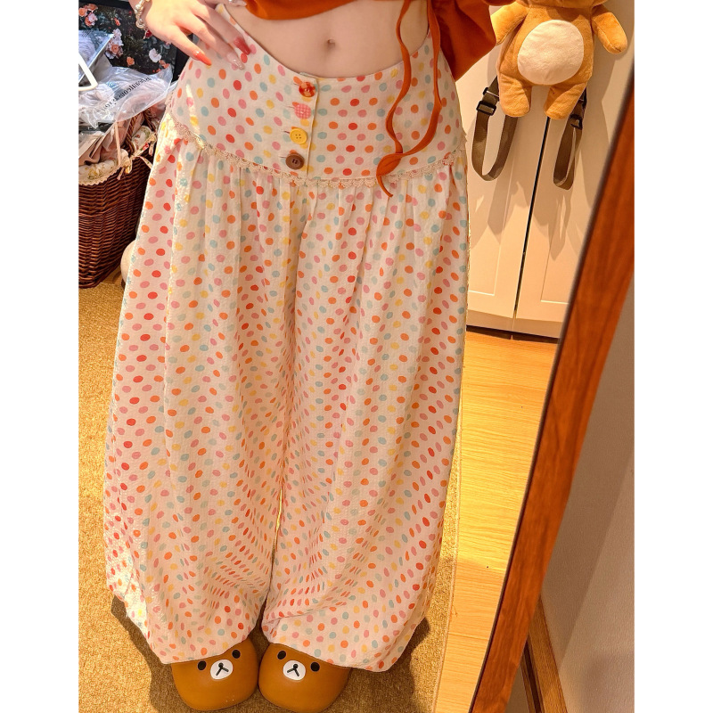 [Member Benefits Include New Products 5% off] “Colorful Polka Dot” Japanese-Style Playful Color-Blocked Button Bloomers for Women