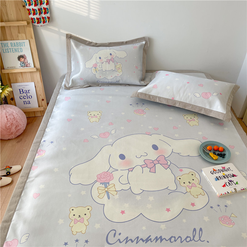 Jade Gui Dog Great Ear Dog Ice Silk Mat Cartoon Cute Children Teenage Girl Summer Air Conditioning Soft Mat Three Sets Dormitory Water Wash