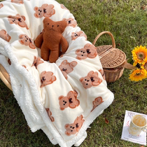 ins net red bear lamb blanket cartoon cute double layer quilt cover blanket children teenage girl spring autumn and winter nap single double