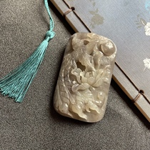 Fine Hetian jade violet smoke purple three-dimensional carved peony pendant pendant phoenix wearing peony handle piece