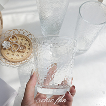 chicfun * Simple Japanese hammered pattern glass cup Transparent cup Breakfast cup Coffee shop milk juice cup