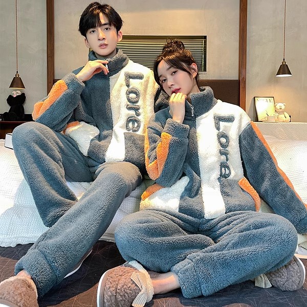 Couple's Pajamas, Winter Coral Velvet, Thickened and Fleece-Lined, Warm, Large Size, Men's and Women's Autumn and Winter Home Wear Set, Can Be Worn Outside